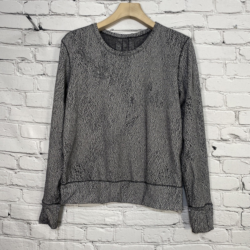 LULULEMON Rush Hour Long Sleeve Womens 10 Black White Luon Spray Jacquard W3AAOS